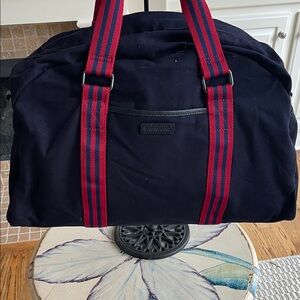 Navy Canvas Weekend Duffel with Red-Blue Straps new
